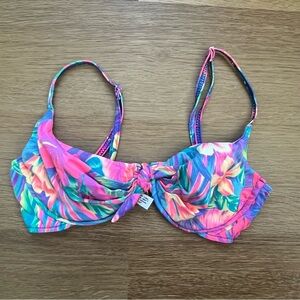 Vintage 80s Twins Miami Neon Twist Bikini Top Pink Blue Women’s Medium